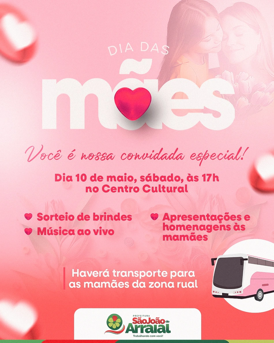 Prefeitura de São João do Arraial realizará evento especial em homenagem ao Dia das Mães
