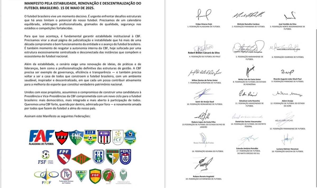 Robert Brown, Presidente da FFP, assina manifesto contra Ednaldo Rodrigues na CBF