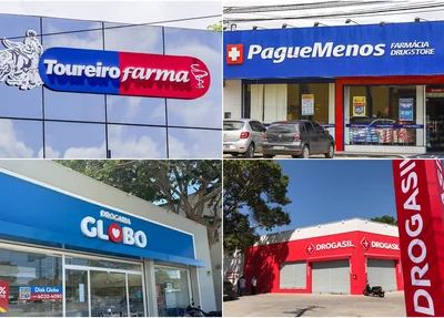 Toureiro, Drogasil, Pague Menos e Drogarias Globo.