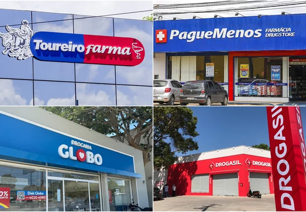 Toureiro, Drogasil, Pague Menos e Drogarias Globo.