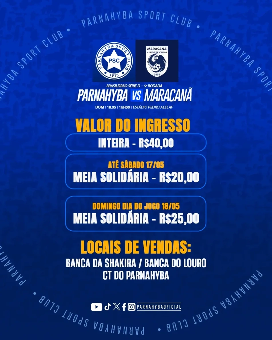 Veja os valores dos ingressos entre Parnahyba e Maracanã pela Série D