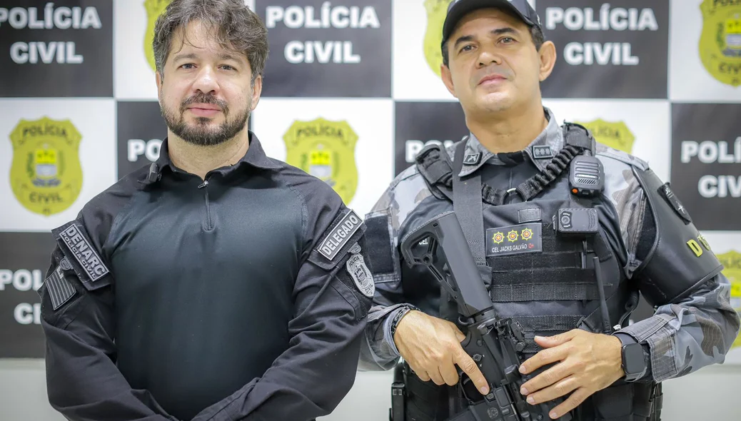 Diretor do Denarc, delegado Samuel Silveira e diretor do Departamento-Geral de Operações, coronel Jacks Galvão