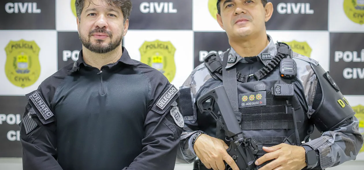 Diretor do Denarc, delegado Samuel Silveira e diretor do Departamento-Geral de Operações, coronel Jacks Galvão