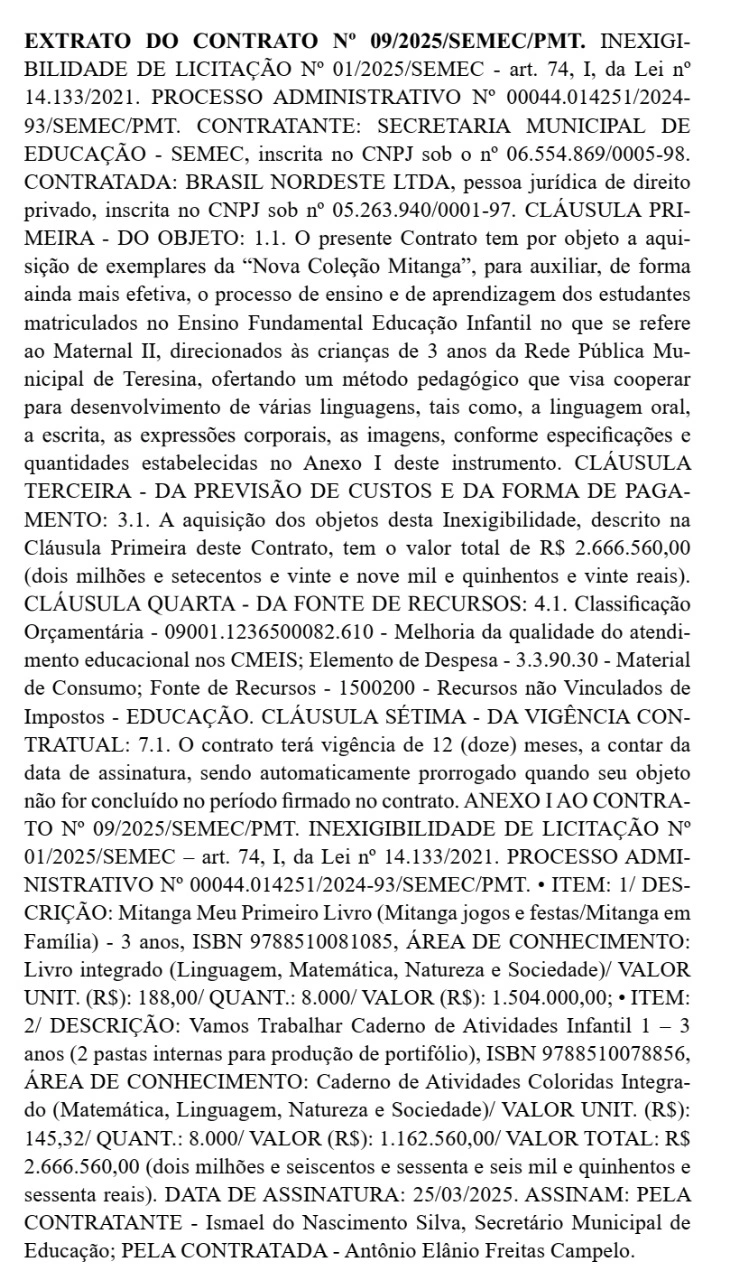 Extrato do contrato