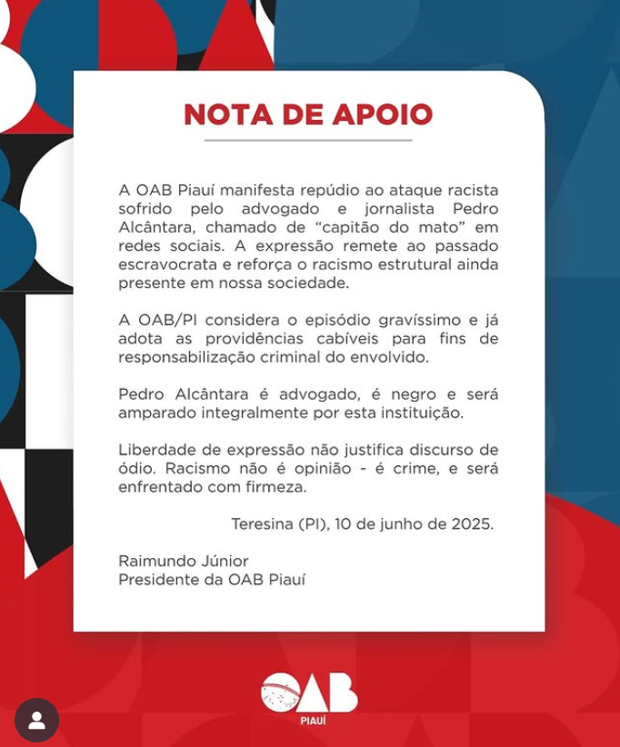 Nota da OAB em apoio ao vereador Pedro Alcântara