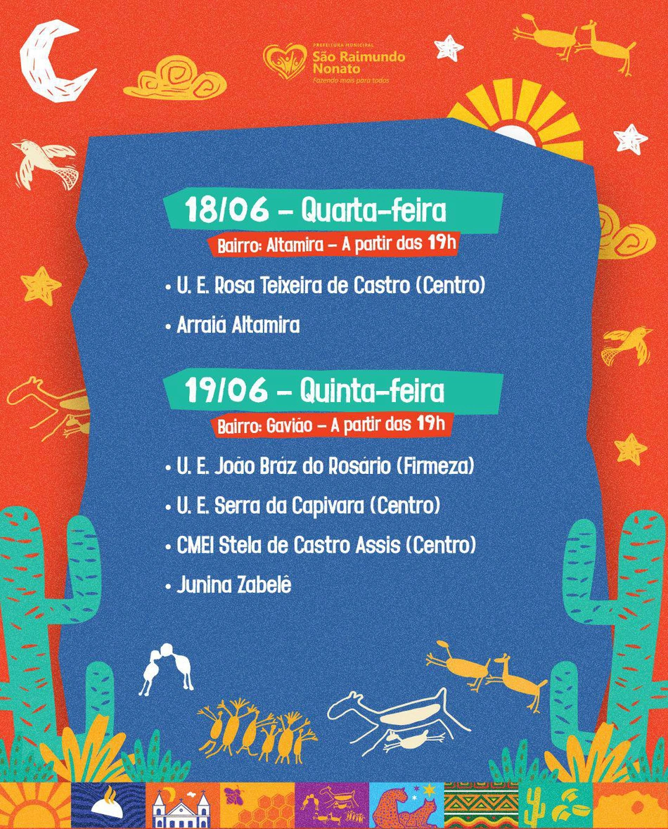 Programação oficial do “Céu Raimundo Junino” - 18 e 19 de junho