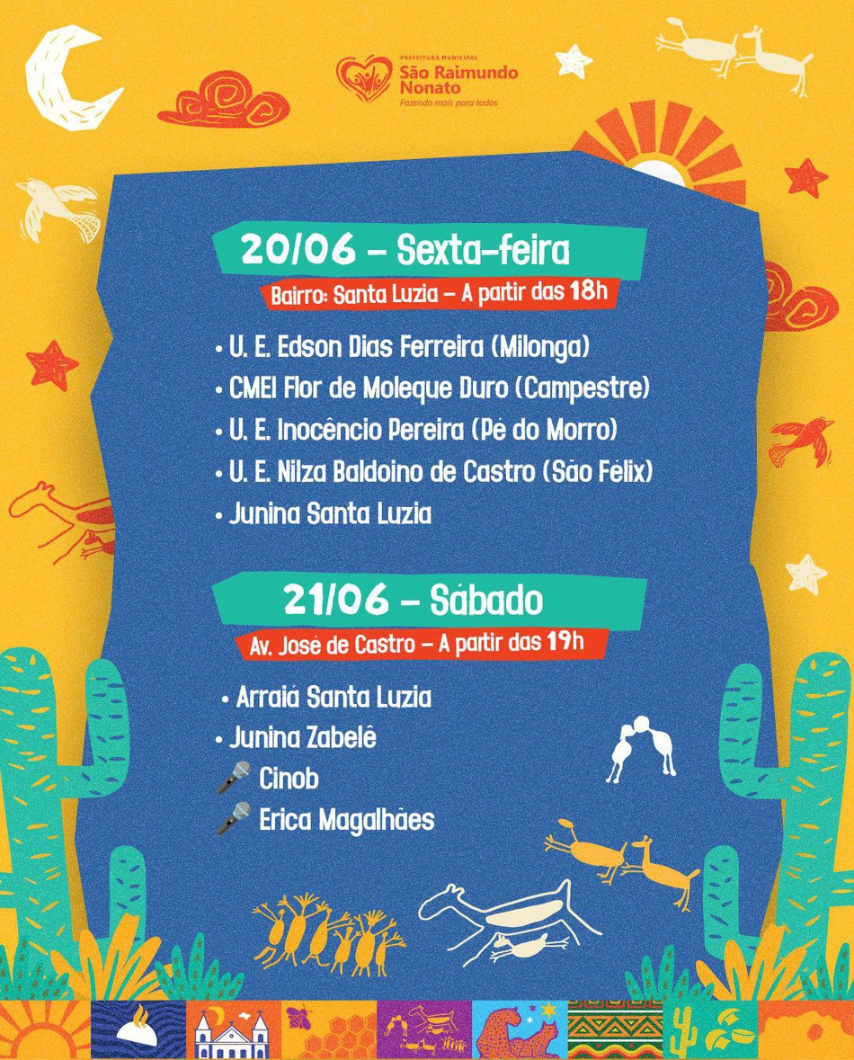 Programação oficial do “Céu Raimundo Junino” - 20 e 21 de junho