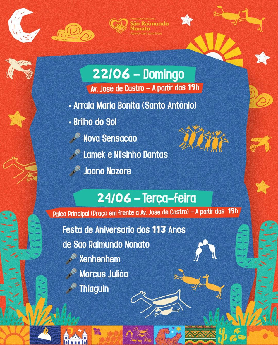 Programação oficial do “Céu Raimundo Junino” - 22 e 24 de junho