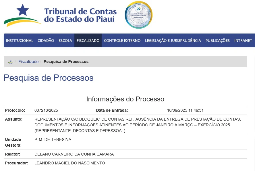 Protocolo de representação do TCE