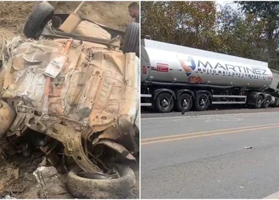 Veículo de passeio ficou totalmente destruído