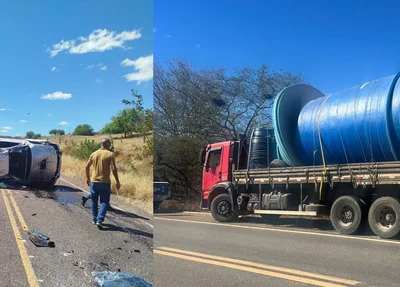 Acidente entre caminhonete e caminhão