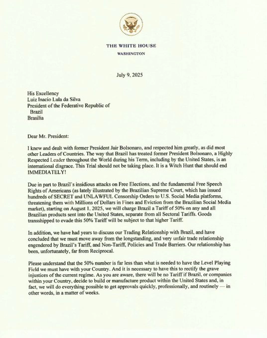 Carta de Trump para Lula
