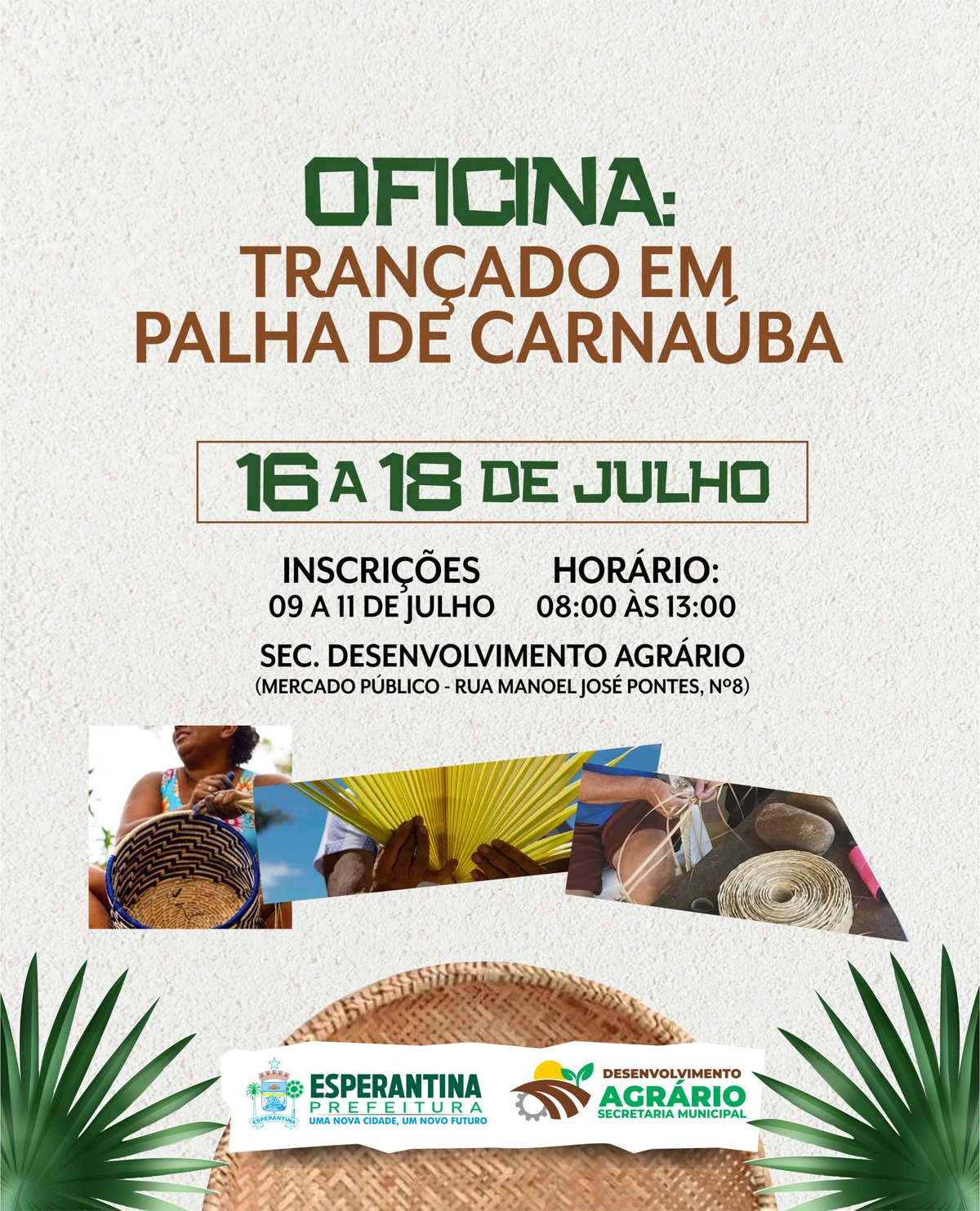 Curso gratuito de Trançado em Palha de Carnaúba