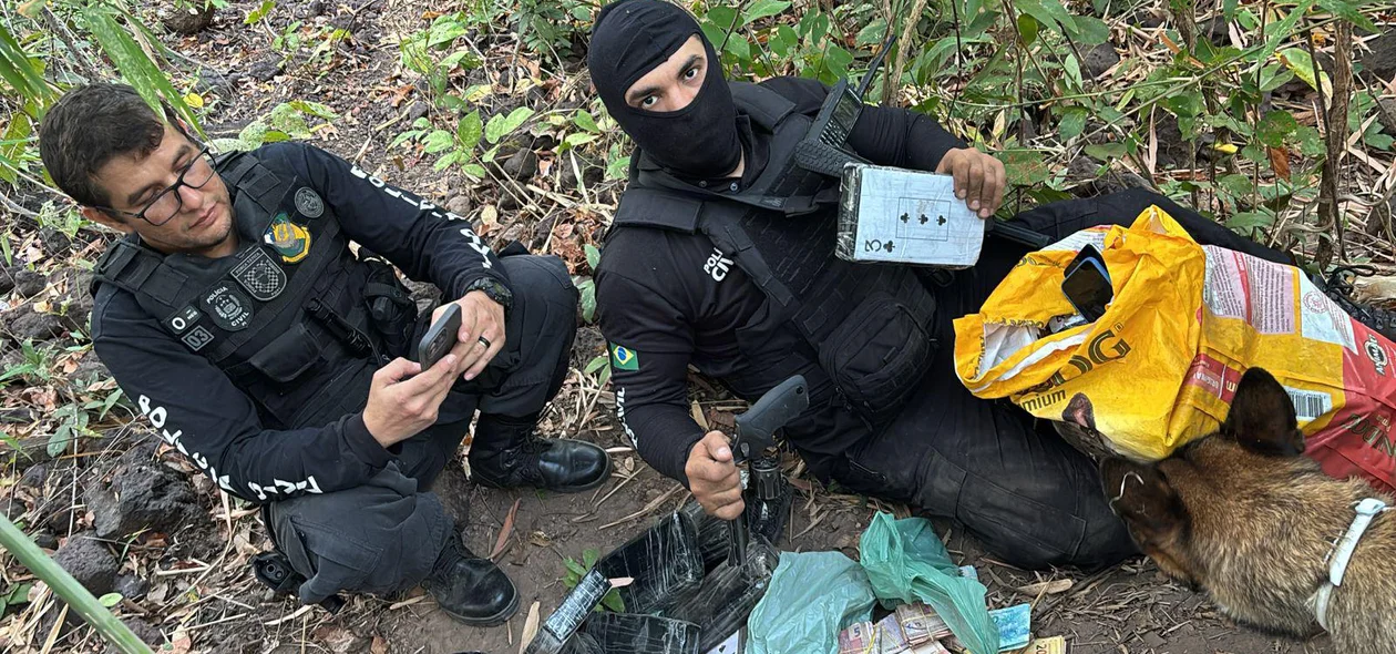 Drogas, celulares e dinheiro trocado encontrados em um depósito enterrado