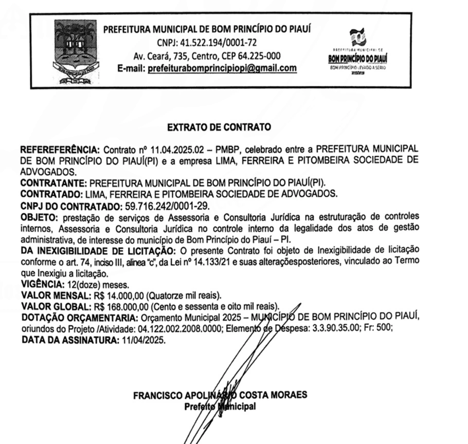 Prefeitura de Bom Princípio contratou o escritório Lima, Ferreira e Pitombeira Sociedade de Advogados