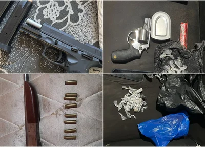 Armas e drogas apreendidas na operação do DENARC