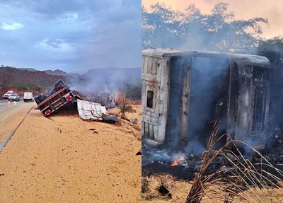 Caminhão tombou e pegou fogo em São Gonçalo do Gurguéia