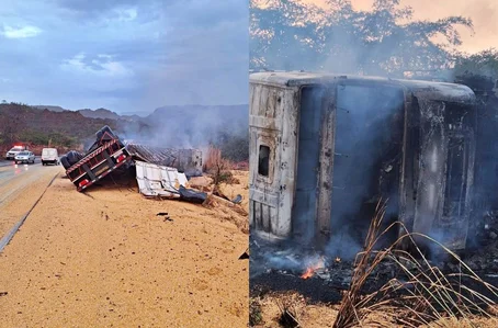 Caminhão tombou e pegou fogo em São Gonçalo do Gurguéia