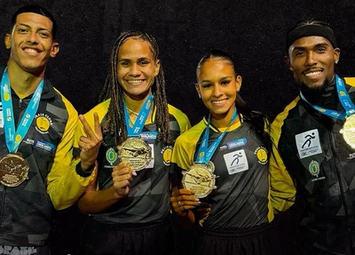 Letícia Lima e conquistou o ouro junto com seus parceiros de equipes do Praia Clube no Troféu Brasil