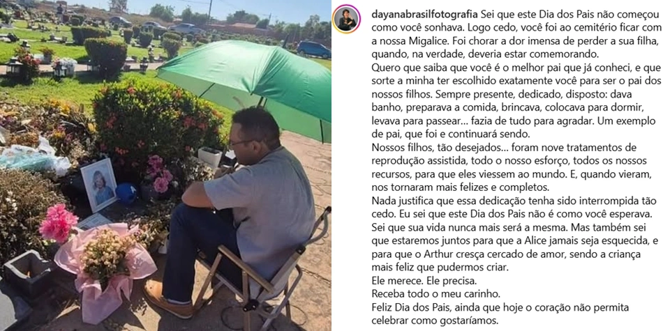Mãe de Alice, Dayana Brasil, homenageou o pais dos seus filhos