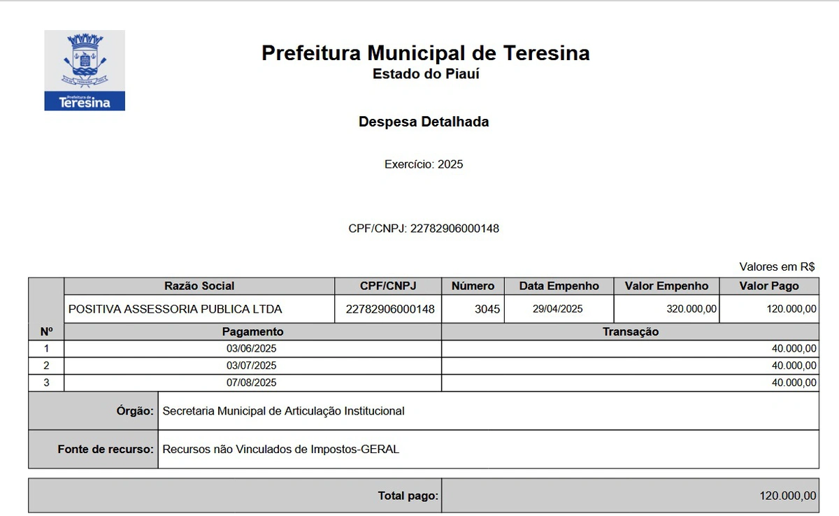 Pagamentos realizados