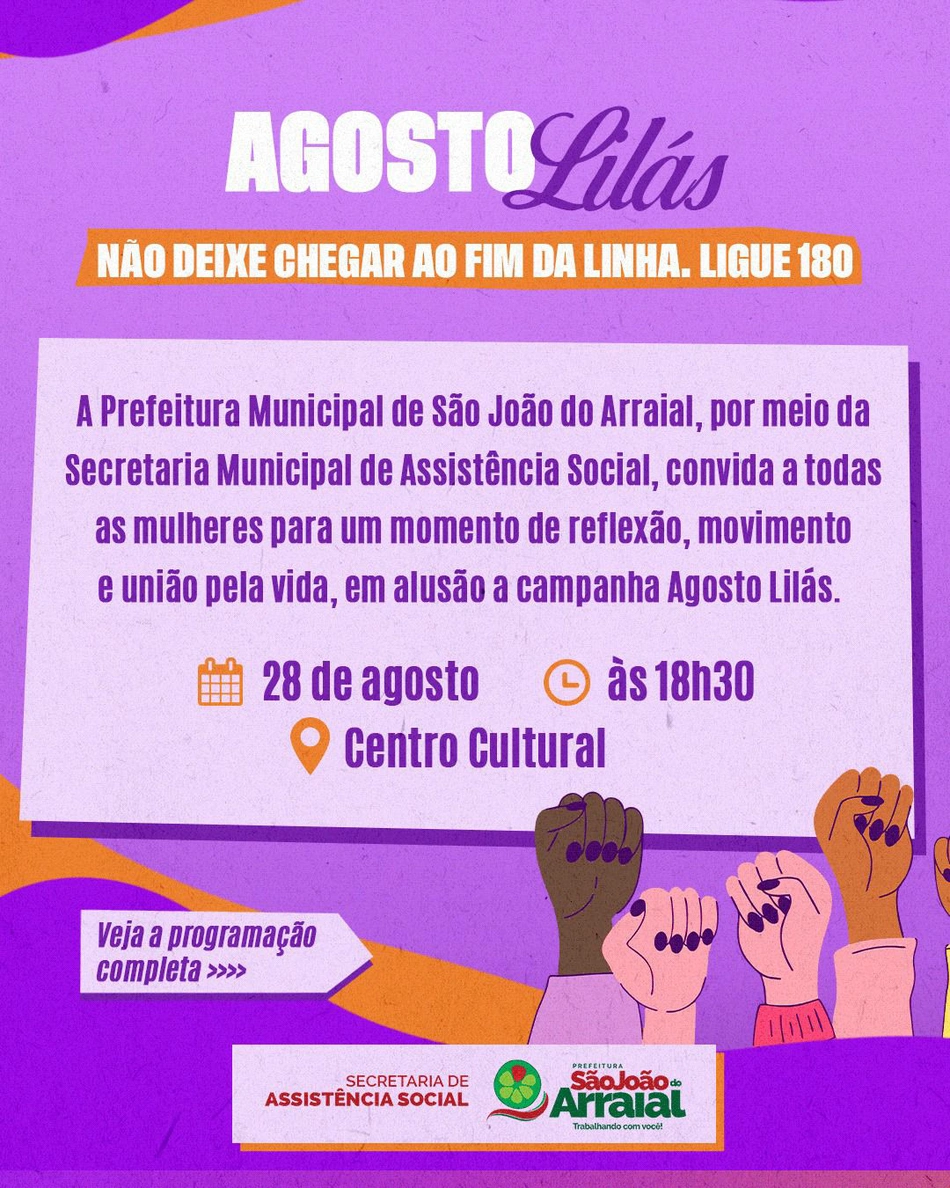 Programação do Agosto Lilás