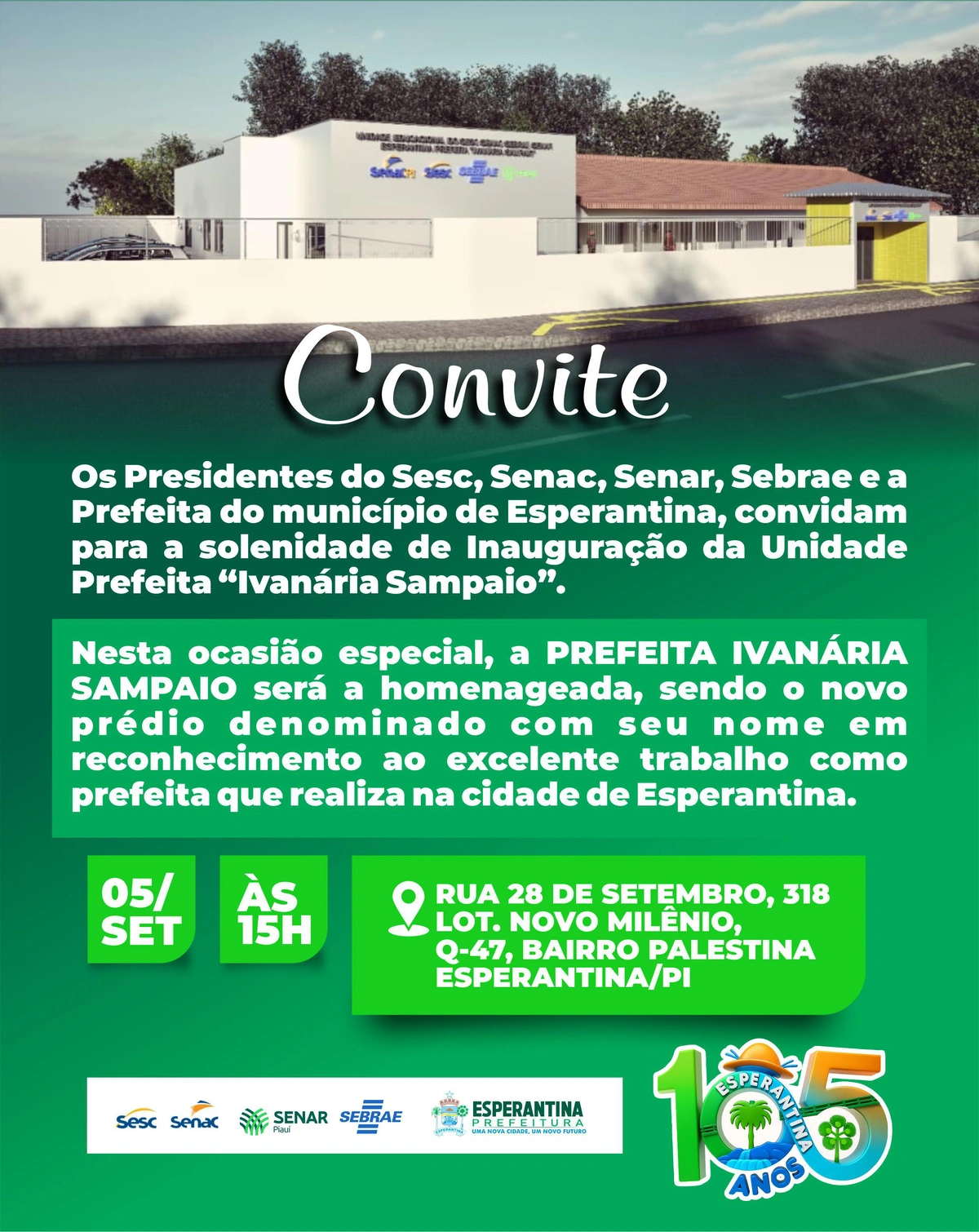 Convite de inauguração em Esperantina