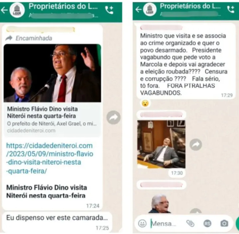 Mensagem de WhatsApp usada pelo advogado de Dino para processar idoso por crime contra a honra