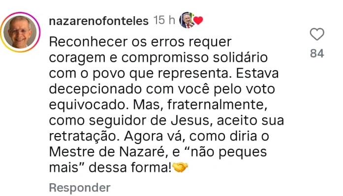 Nazaréno Fonteles, declarou estar decepcionado com Solano