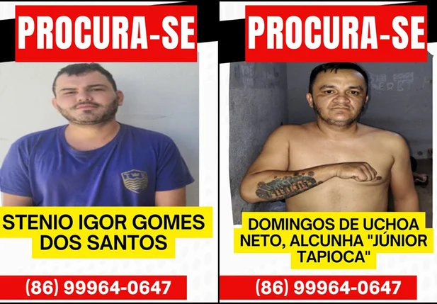 Stenio Igor Gomes dos Santos e Domingos de Uchoa Neto foragidos