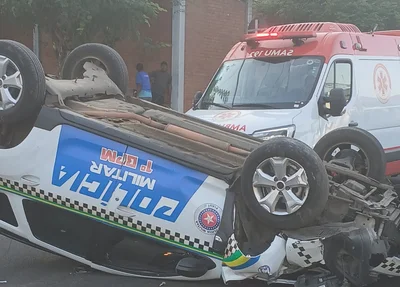 Viatura da PM tombou na Avenida Pedro Freitas