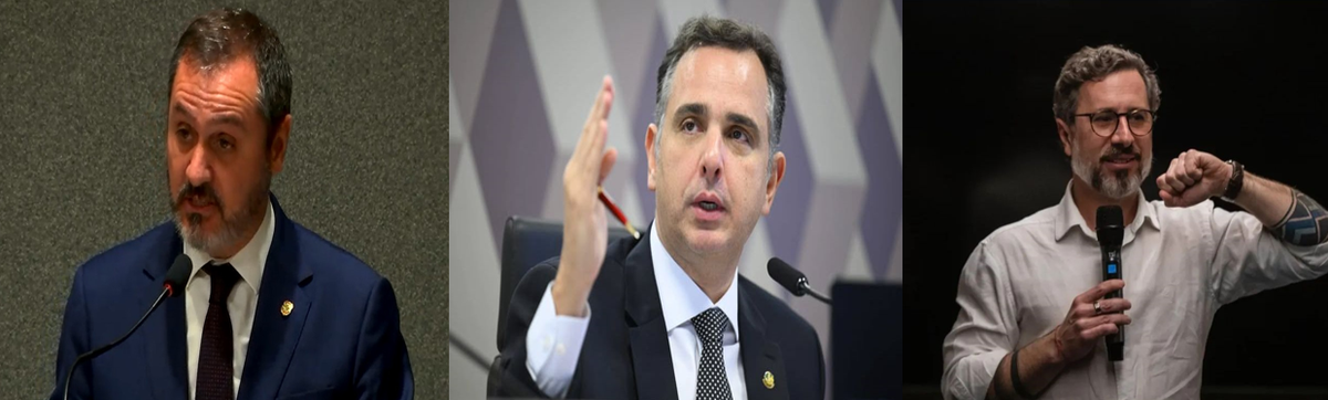 Diretor-geral da Polícia Federal, Andrei Rodrigues; ex-presidente do Senado, Rodrigo Pacheco  e o ministro da Controladoria-Geral da União (CGU), Vinícius de Carvalho.