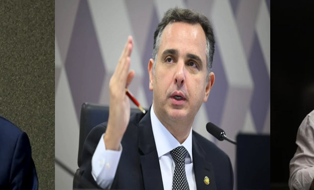 Diretor-geral da Polícia Federal, Andrei Rodrigues; ex-presidente do Senado, Rodrigo Pacheco  e o ministro da Controladoria-Geral da União (CGU), Vinícius de Carvalho.