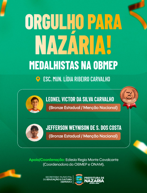 Educação de Nazária conquista medalhas em Olimpíada Brasileira