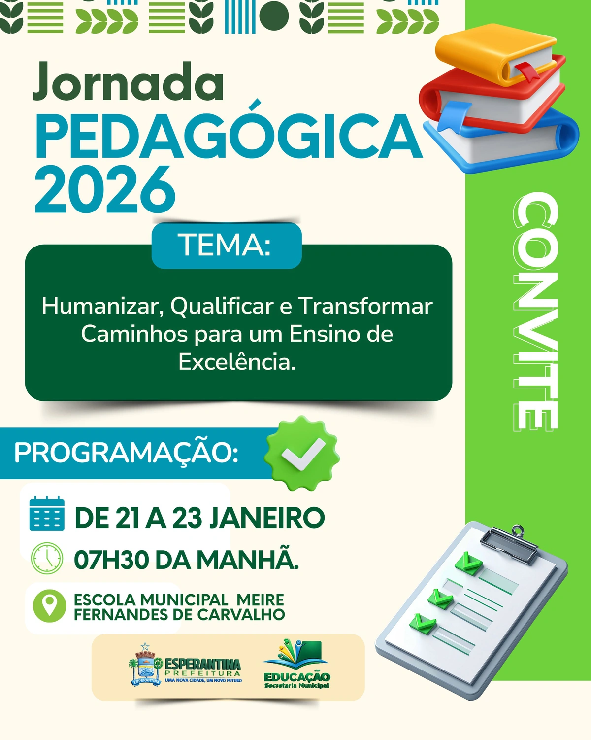 Esperantina realizará Jornada Pedagógica 2026