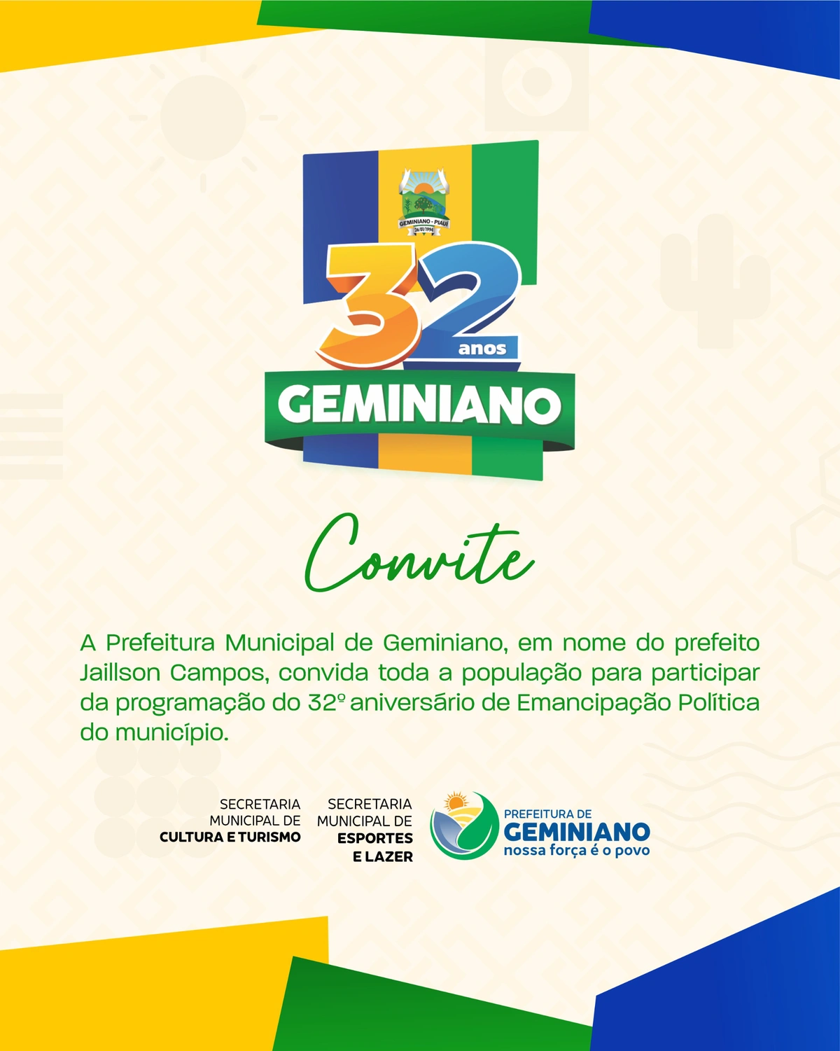 Geminiano celebra 32 anos de emancipação política com programação que reúne ações sociais e shows