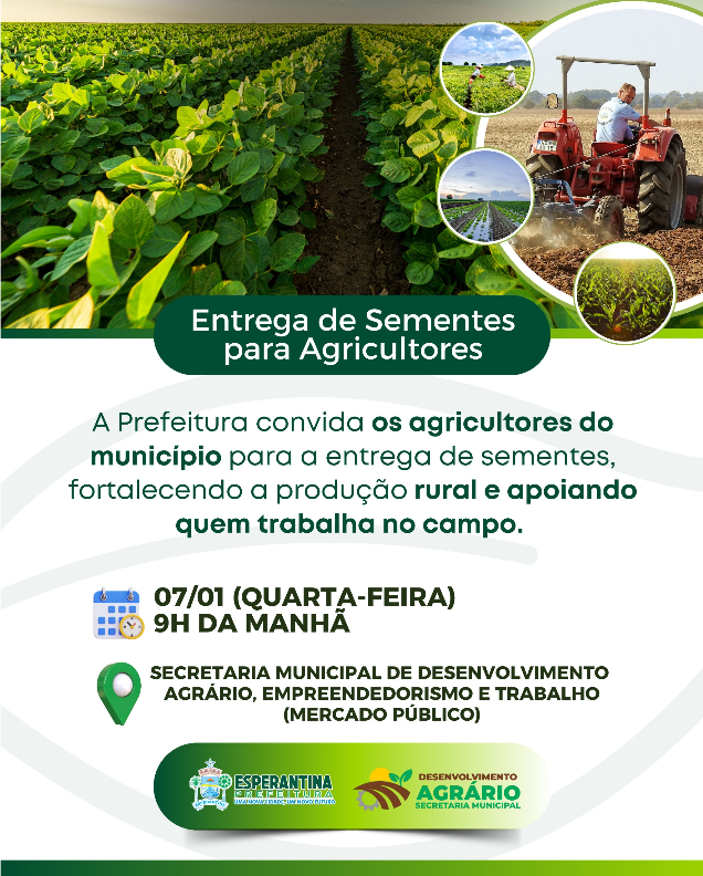 Prefeitura de Esperantina realizará entrega de sementes para agricultores