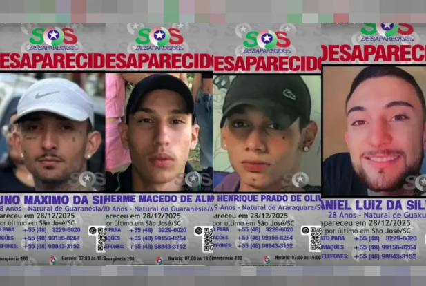 Quatro jovens mineiros desaparecem em Santa Catarina