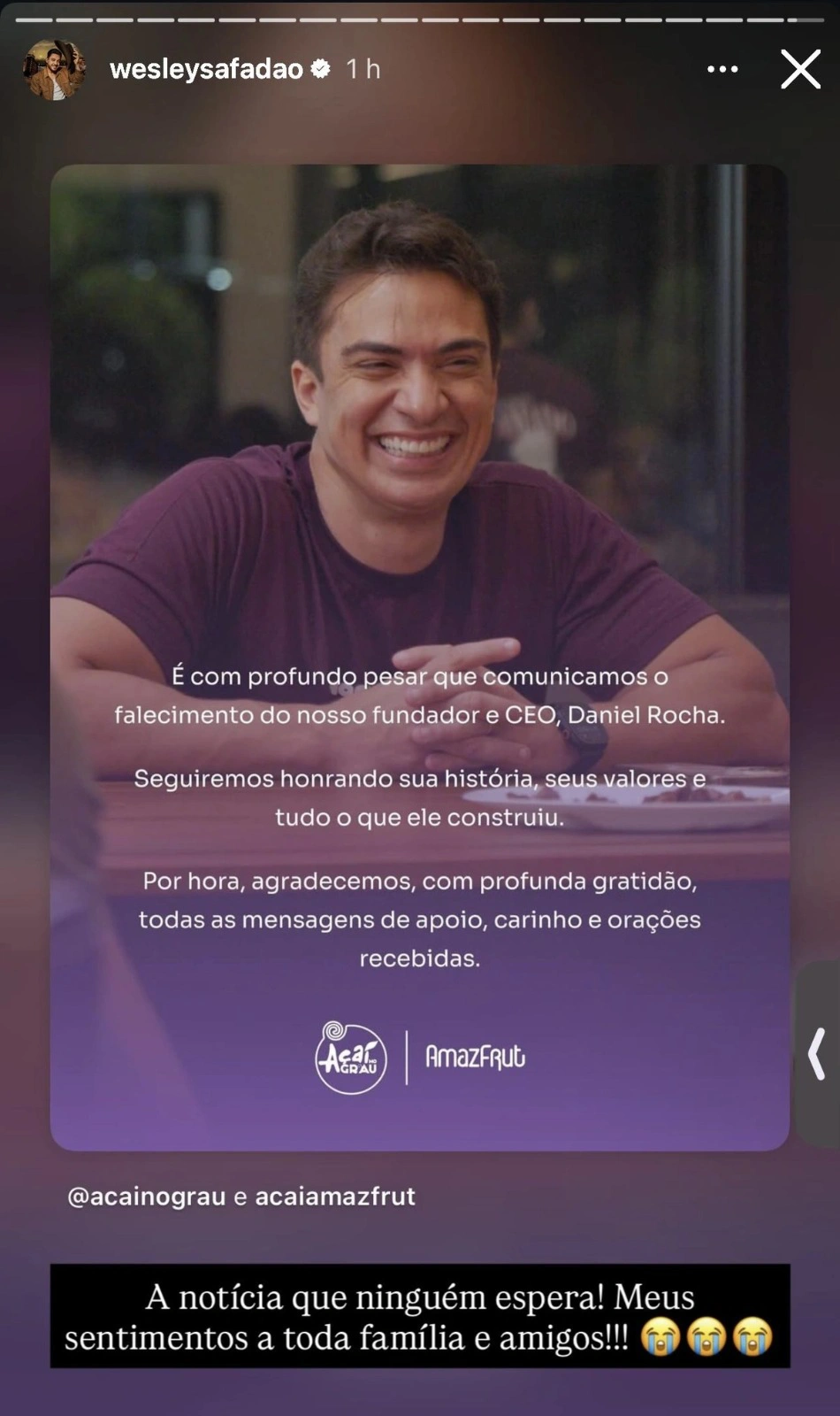 Wesley Safadão lamenta morte do empresário Daniel Rocha