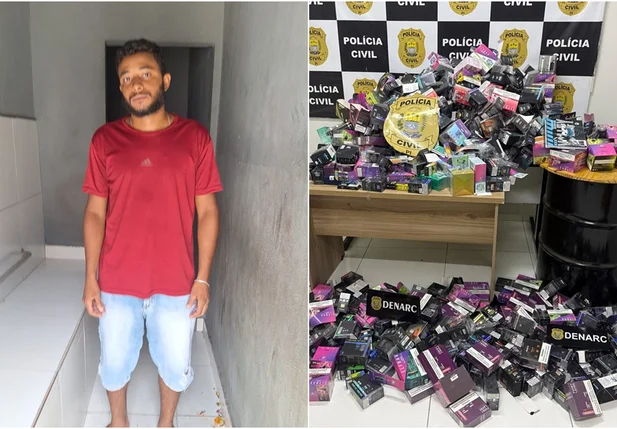 Italo Yure de Sousa Farias preso com cigarros eletrônicos