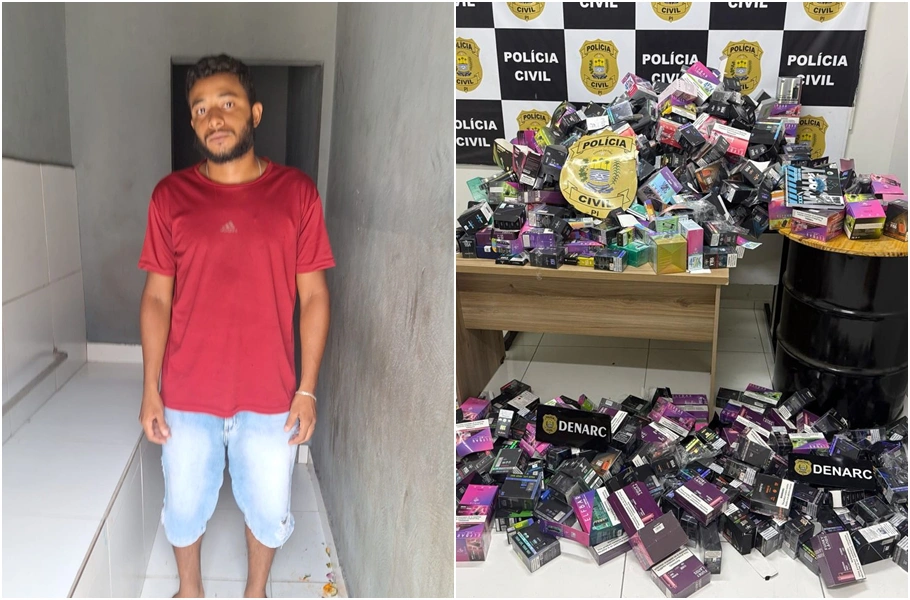 Italo Yure de Sousa Farias preso com cigarros eletrônicos