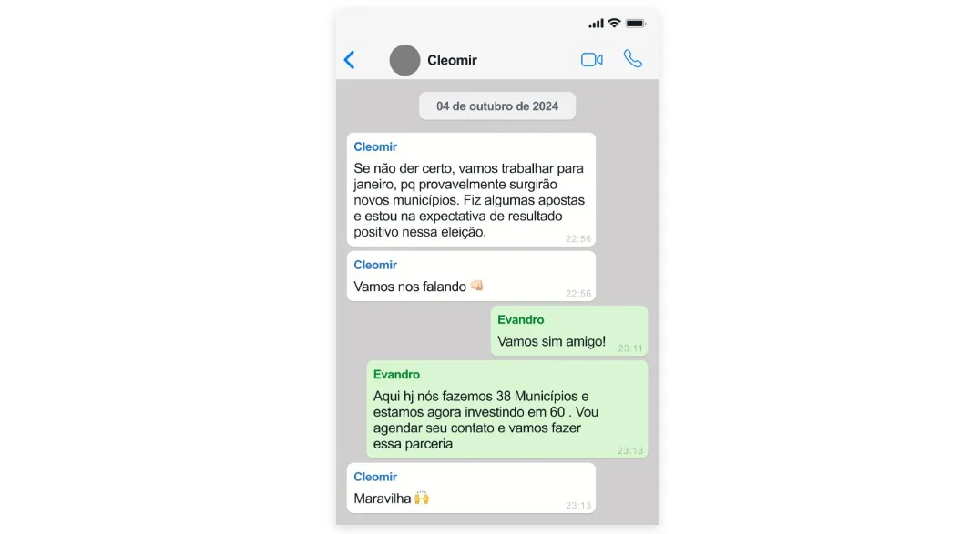 Nas conversas, Baldino afirma a um interlocutor que “já fez 38 municípios”