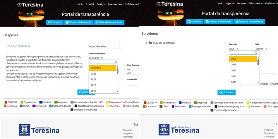 Portal da Transparência da Prefeitura de Teresina desatualizado