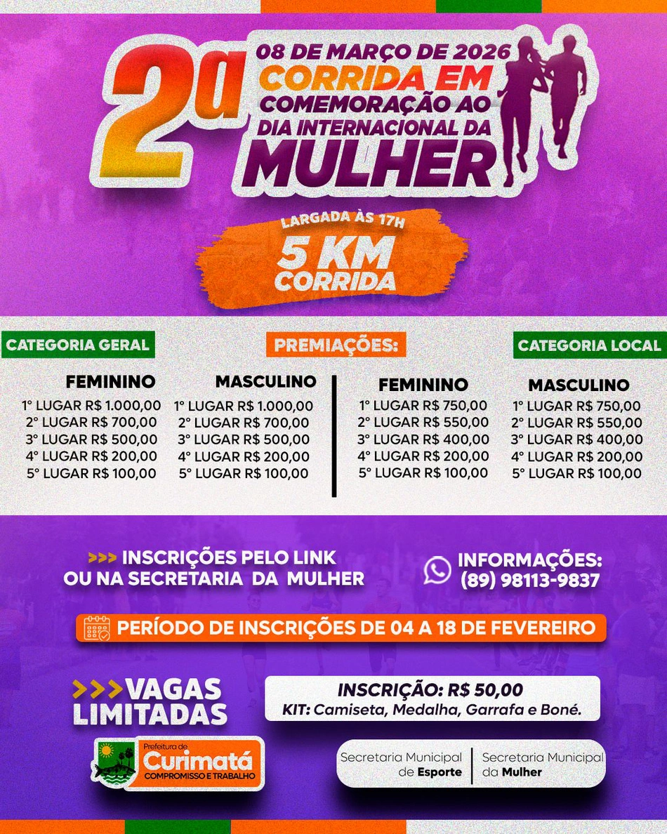 Prefeitura de Curimatá promove 2ª Corrida em comemoração ao Dia Internacional da Mulher