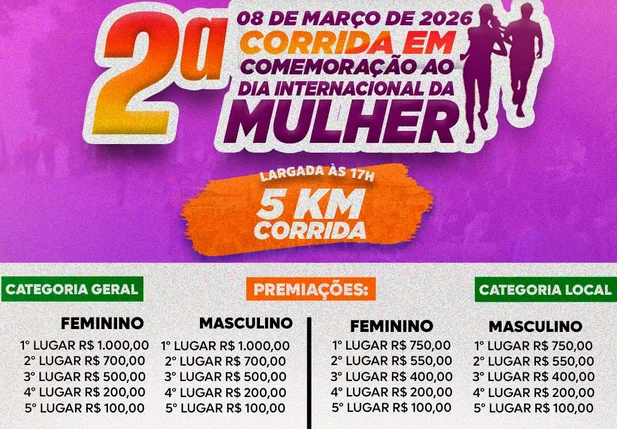 Prefeitura de Curimatá promove 2ª Corrida em comemoração ao Dia Internacional da Mulher em 8 de março