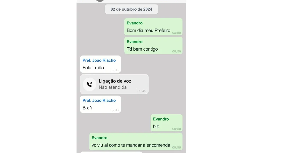 Segundo as mensagens, os pagamentos eram realizados por meio de depósitos em dinheiro