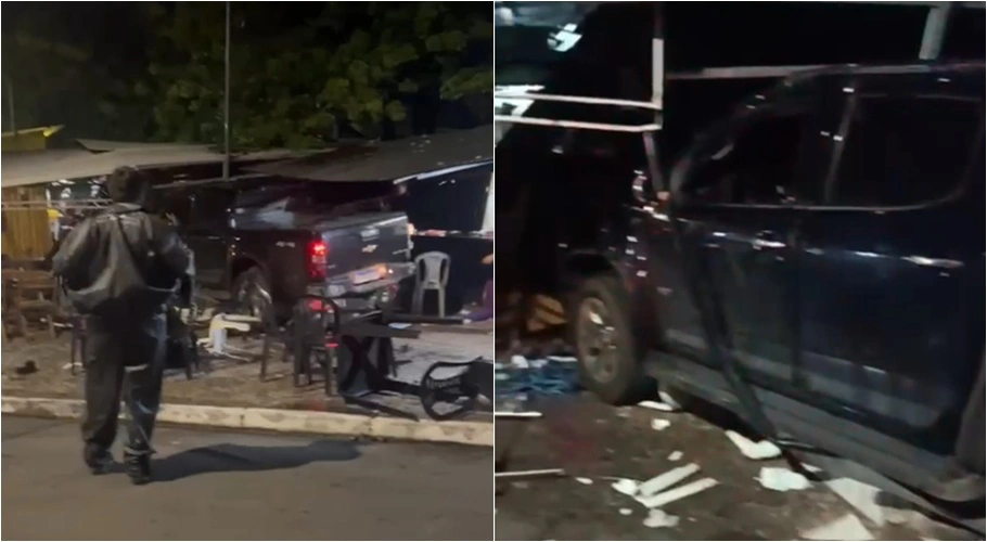 Três pessoas ficam feridas após picape perder o controle e invadir Praça dos Correios