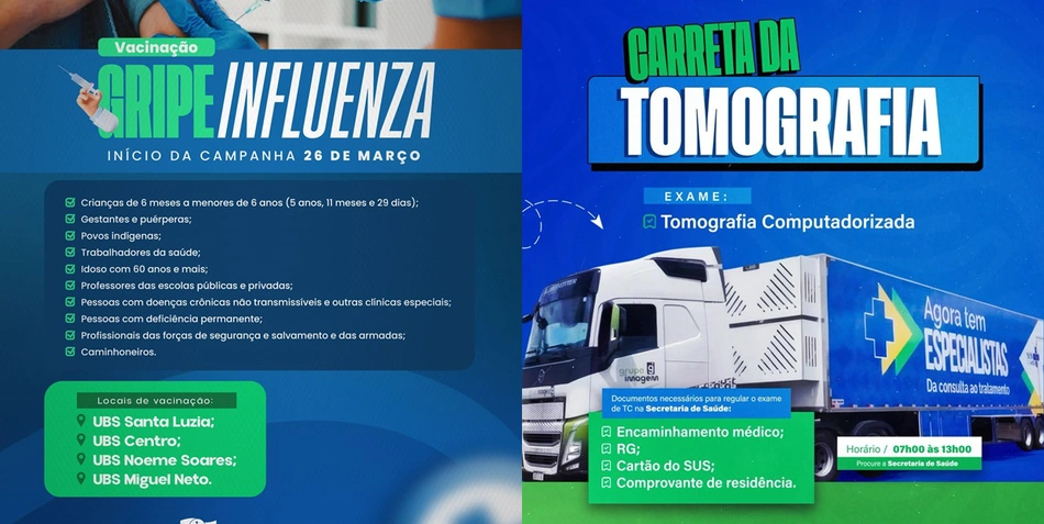 Baixa Grande do Ribeiro inicia vacinação contra gripe e disponibiliza carreta de tomografia