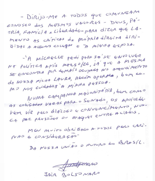 Carta de Jair Bolsonaro