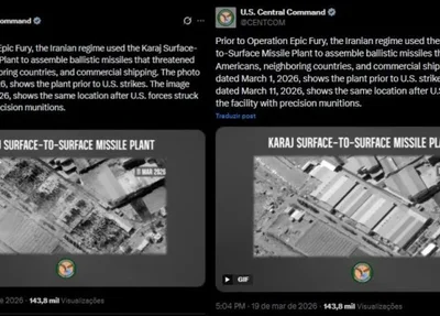 Imagens divulgadas pelo comando militar mostram a fábrica antes e depois do bombardeio